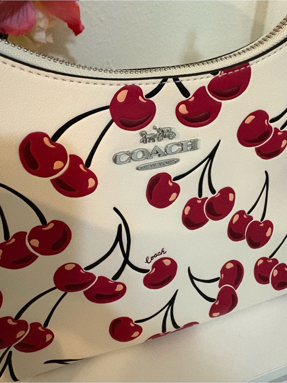 Coach Cherry Print Teri Hobo Crescent Shoulder Bag in Cream and Red NWOT - Picture 2 of 9